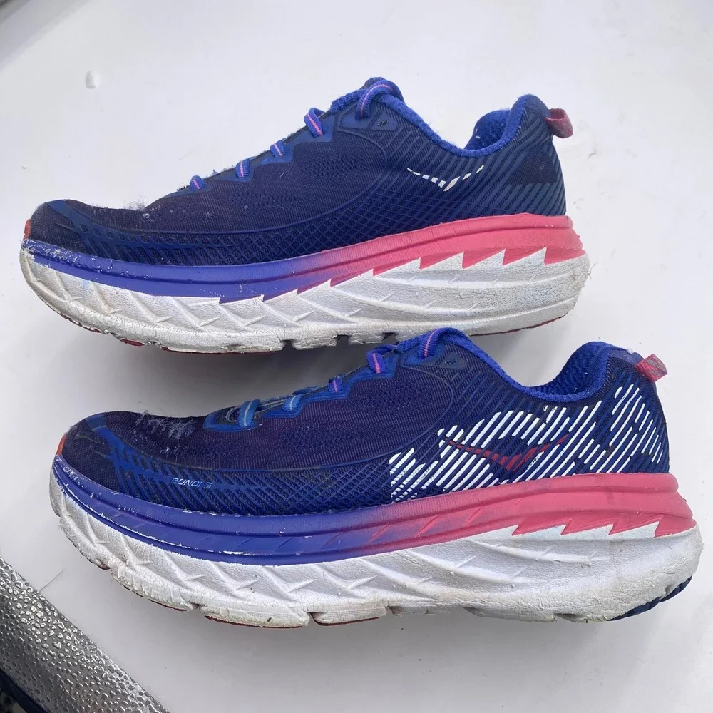 Hoka One One Bondi 5 Running Shoes‎ Womens 8 D Wide Blue Pink 1016605 BSTW